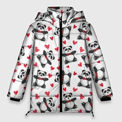 Куртка зимняя женская Любимые панды, цвет: 3D-черный