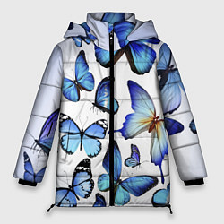 Куртка зимняя женская Голубые бабочки, цвет: 3D-черный