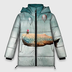 Куртка зимняя женская Летящий кит, цвет: 3D-светло-серый