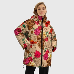 Куртка зимняя женская Черепа в цветах, цвет: 3D-черный — фото 2