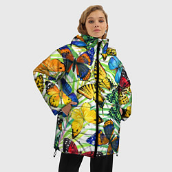 Куртка зимняя женская Тропические бабочки, цвет: 3D-светло-серый — фото 2