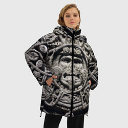 Куртка зимняя женская Календарь ацтеков, цвет: 3D-черный — фото 2