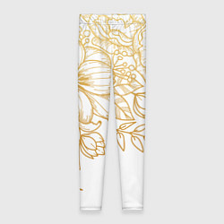 Леггинсы женские Золотые цветы на белом, цвет: 3D-принт
