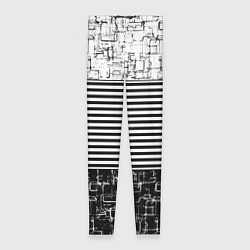 Леггинсы женские Черно-белый комбинированный абстрактный с полосаты, цвет: 3D-принт