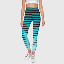 Леггинсы женские Голубые полосы на черном, цвет: 3D-принт — фото 2