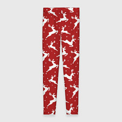 Леггинсы женские Красный паттерн с новогодними оленями, цвет: 3D-принт