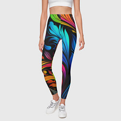 Леггинсы женские Паттерн с узорами на черном фоне, цвет: 3D-принт — фото 2