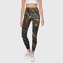 Леггинсы женские Объемные золотые узоры на черной ткани лепнина, цвет: 3D-принт — фото 2