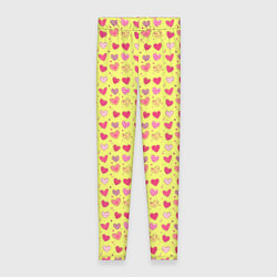 Леггинсы женские Сердечки на желтом - паттерн, цвет: 3D-принт