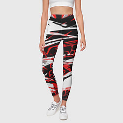 Леггинсы женские Красно-чёрная агрессивная абстракция на белом фоне, цвет: 3D-принт — фото 2