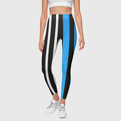 Леггинсы женские Вертикальные полосы триколор синий, цвет: 3D-принт — фото 2