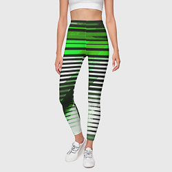 Леггинсы женские Зелёно-чёрные полосы на белом фоне, цвет: 3D-принт — фото 2