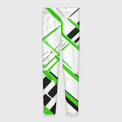 Леггинсы женские Зелёно-чёрные полосы на белом фоне, цвет: 3D-принт