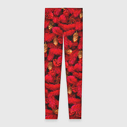 Леггинсы женские Красная елка с золотыми шишками, цвет: 3D-принт