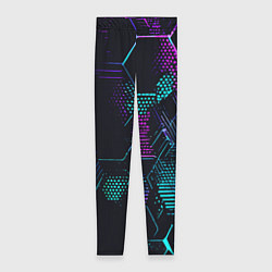 Леггинсы женские Розово-голубые точки и линии на чёрном фоне, цвет: 3D-принт