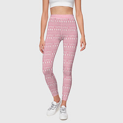 Леггинсы женские Розовый с белым простой узор, цвет: 3D-принт — фото 2