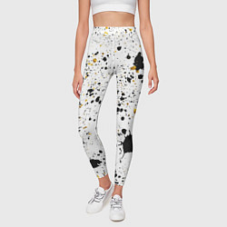Леггинсы женские Черные и золотистые пятна краски на белом фоне, цвет: 3D-принт — фото 2