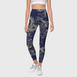 Леггинсы женские Золотые драконы на синем, цвет: 3D-принт — фото 2
