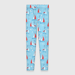 Леггинсы женские Морской паттерн с парусными лодками и чайками, цвет: 3D-принт