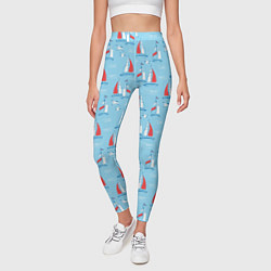 Леггинсы женские Морской паттерн с парусными лодками и чайками, цвет: 3D-принт — фото 2