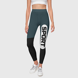 Леггинсы женские Sport чёрно-синий с белым, цвет: 3D-принт — фото 2