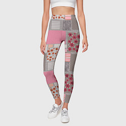 Леггинсы женские Розово-серые разноцветные лоскуты, цвет: 3D-принт — фото 2