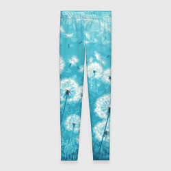 Леггинсы женские Белые одуванчики на бирюзовом фоне, цвет: 3D-принт