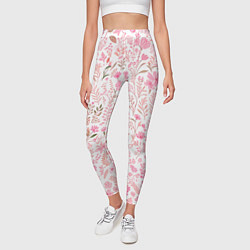 Леггинсы женские Белый в розовый цветочный паттерн, цвет: 3D-принт — фото 2