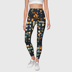 Леггинсы женские Тёмный синий с оранжевым кубики абстракция, цвет: 3D-принт — фото 2
