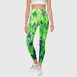 Леггинсы женские Ярко-зелёный стекающая абстаркция, цвет: 3D-принт — фото 2
