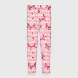 Леггинсы женские Красные шарики-собачки на розовых полосках, цвет: 3D-принт