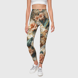 Леггинсы женские Цветы на кусках мрамора и леопардовом узоре, цвет: 3D-принт — фото 2