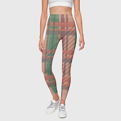 Леггинсы женские Бледная красно-зелёная клетка и полосы, цвет: 3D-принт — фото 2