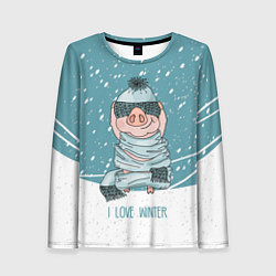 Женский лонгслив Pig: I love winter