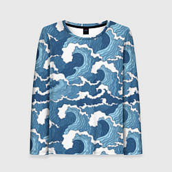 Лонгслив женский Морские волны графика, цвет: 3D-принт