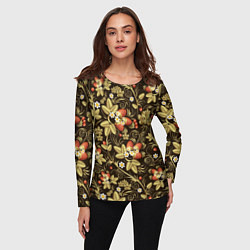Лонгслив женский Хохлома роспись клубника, цвет: 3D-принт — фото 2