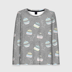 Лонгслив женский Яйца пасхальные серый фон, цвет: 3D-принт