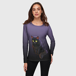 Лонгслив женский Черный кот на фиолетовом, цвет: 3D-принт — фото 2