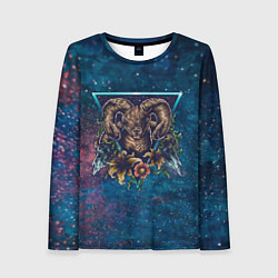 Женский лонгслив Космос, баран и цветы