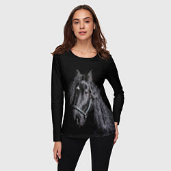Лонгслив женский Лошадь на черном фоне, цвет: 3D-принт — фото 2