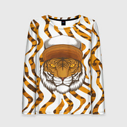 Лонгслив женский Тигр в кепке, цвет: 3D-принт