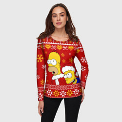 Лонгслив женский Новогодний Гомер и Барт Симпсоны, цвет: 3D-принт — фото 2