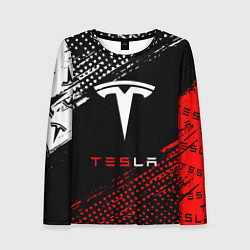 Лонгслив женский Tesla - Logo Pattern, цвет: 3D-принт