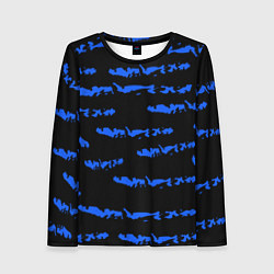 Лонгслив женский Полосатый синий с черным как водяной тигр, цвет: 3D-принт