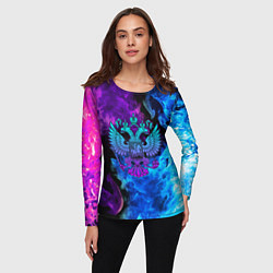 Лонгслив женский НЕОНОВЫЙ ГЕРБ РОССИИ ОГОНЬ NEON FIRE, цвет: 3D-принт — фото 2