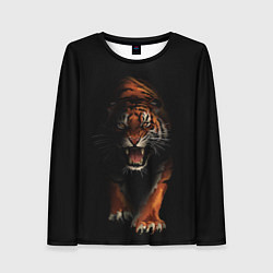 Лонгслив женский Тигр на черном фоне, цвет: 3D-принт