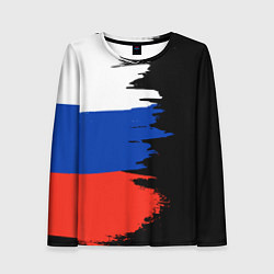 Лонгслив женский Российский триколор на темном фоне, цвет: 3D-принт