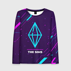 Лонгслив женский Символ The Sims в неоновых цветах на темном фоне, цвет: 3D-принт