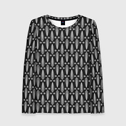 Женский лонгслив Черно-белый современный модный узор листья