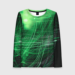 Лонгслив женский Неоновые волны и линии - Зелёный, цвет: 3D-принт